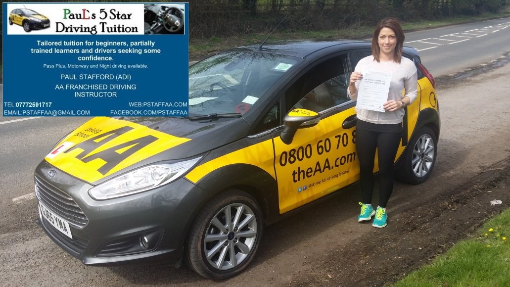 Driving Test Pass Pupil Sally Fyffe with Paul's 5 Star Driving Tuition in Hereford 130416